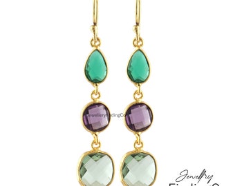 Multi Stone Bezel Set Earrings: 18k Gold Plated Drop Dangle Earring