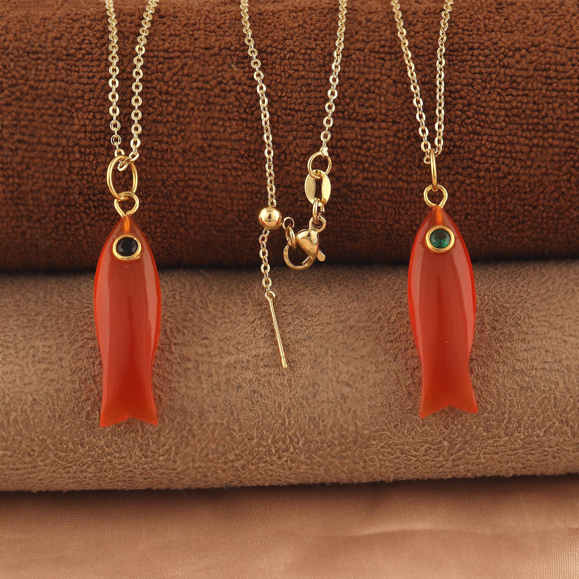 Carnelian Fish Pendant Necklace: Hand Carved Orange Gemstone Jewelry