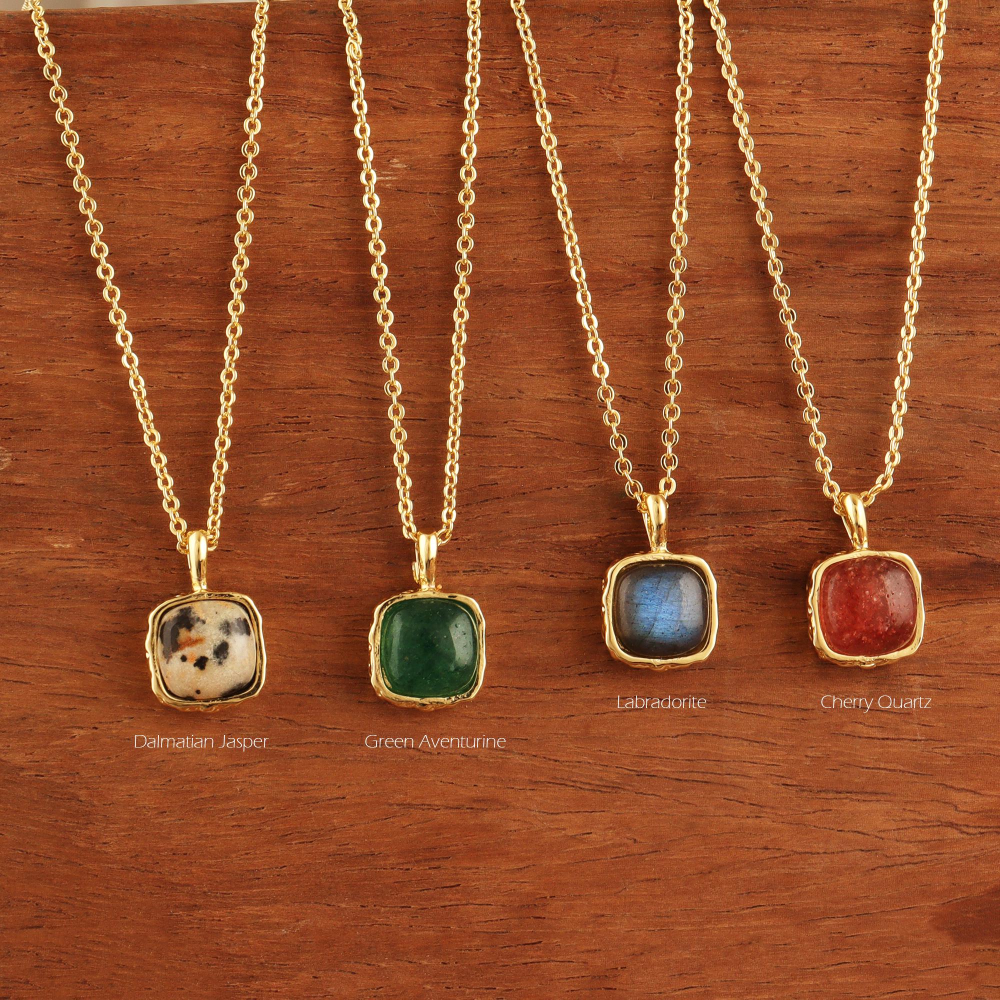 18k Gold Plated Labradorite Pendant Necklace: Faceted Cushion Gemstone