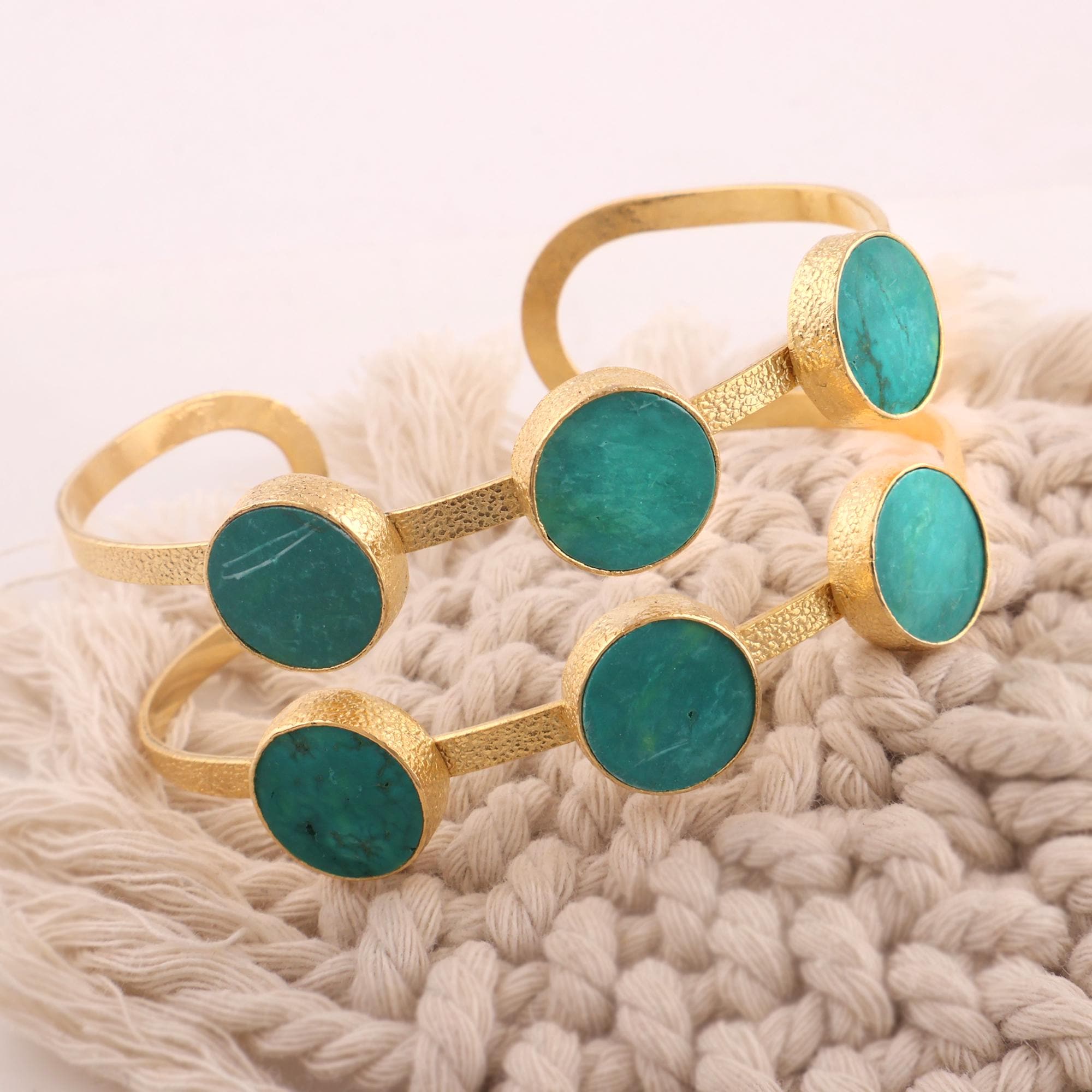 Handmade Tibetan Turquoise Cuff Bracelet: Flat Gemstone Statement Bangle