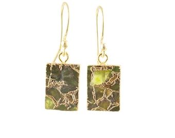 Pendientes de peridoto jade mohave turquesa, pendientes de piedras preciosas hechos a mano chapados en oro turquesa cobre, pendientes de moda, pendientes únicos para niñas.