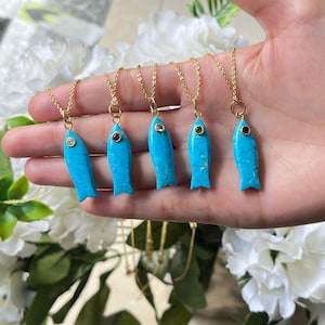 Fish Gold Necklace with Small Stone Eye, Dainty Turquoise Fish, Animal Fish Pendant, 18k Gold Plated Cute Gemstone Fish Necklace