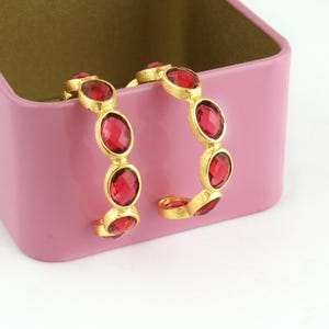 Women's Hoop Earring | Red Stone Hoops | 18k Gold-Plated Earring | Fashionable Hoop Studs | Hoop Earring - Ruby Quartz Earrings