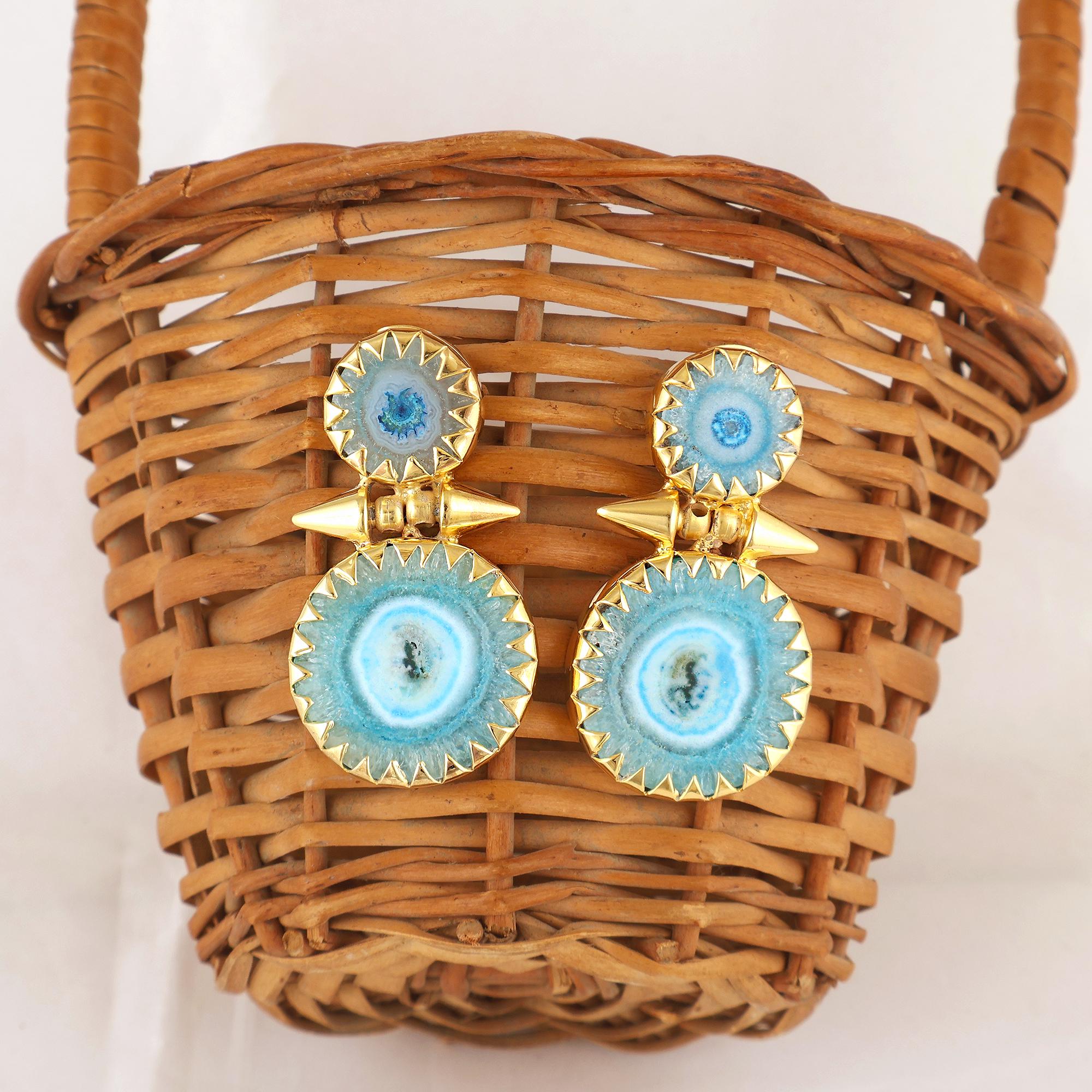 Gold Solar Quartz Druzy Earrings: 18k Gold Plated Natural Crystal Jewelry