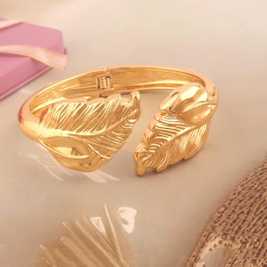 Gold Leaves Cuff Bracelet: 18k Plated Bridal Bangle