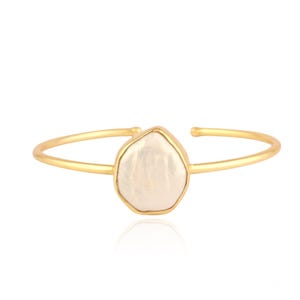 Pearl Cuff Bracelet - Chunky Gold Plated Stackible Bracelet - Trendy Bangle Bracelet - Natural Gemstone Bracelet