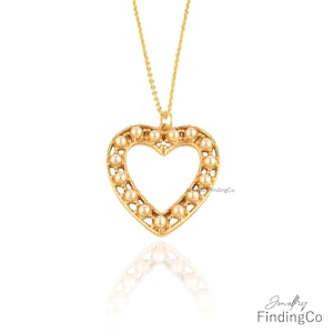 18k Gold Plated Pearl Heart Pendant Necklace - 12 Inch