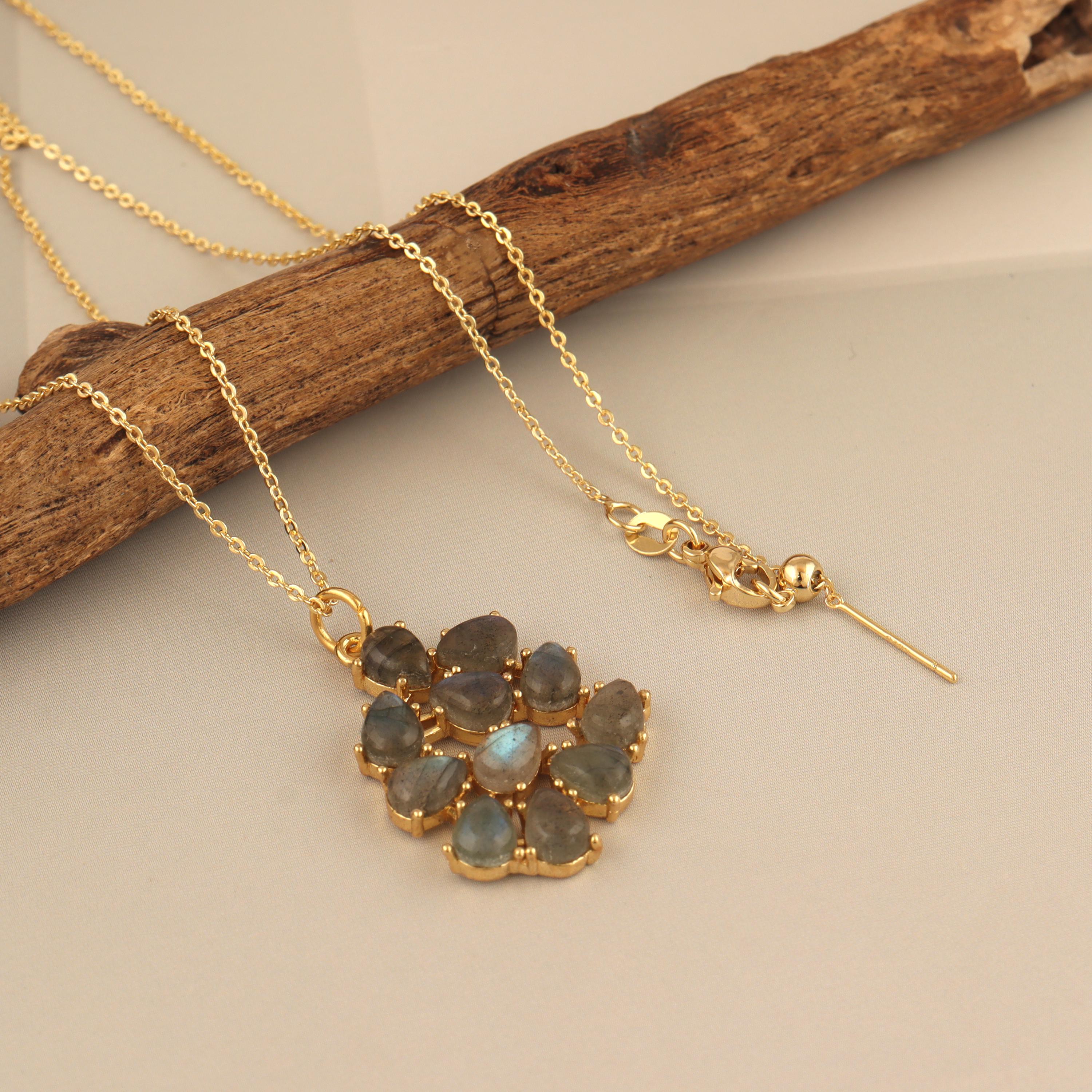 Gold-Plated Labradorite Teardrop Pendant Necklace: Handmade Gemstone Gift