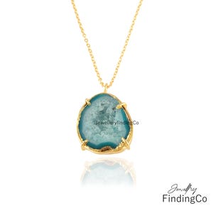 Raw Geode Druzy Necklace: Gold Plated Crystal Quartz Pendant