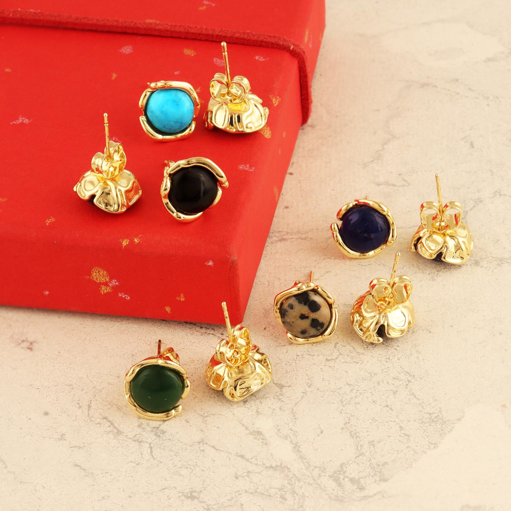18k Gold Plated Turquoise Stud Earrings: Minimalist Gemstone Dainty Fashion Jewelry Gift