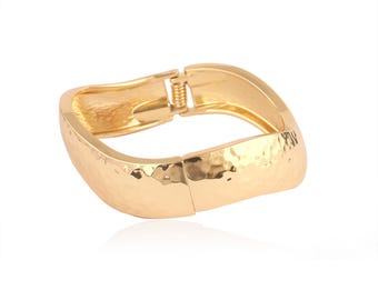 Hammered Gold-Plated Bangle Bracelet: Geometric Cuff, Statement Jewelry