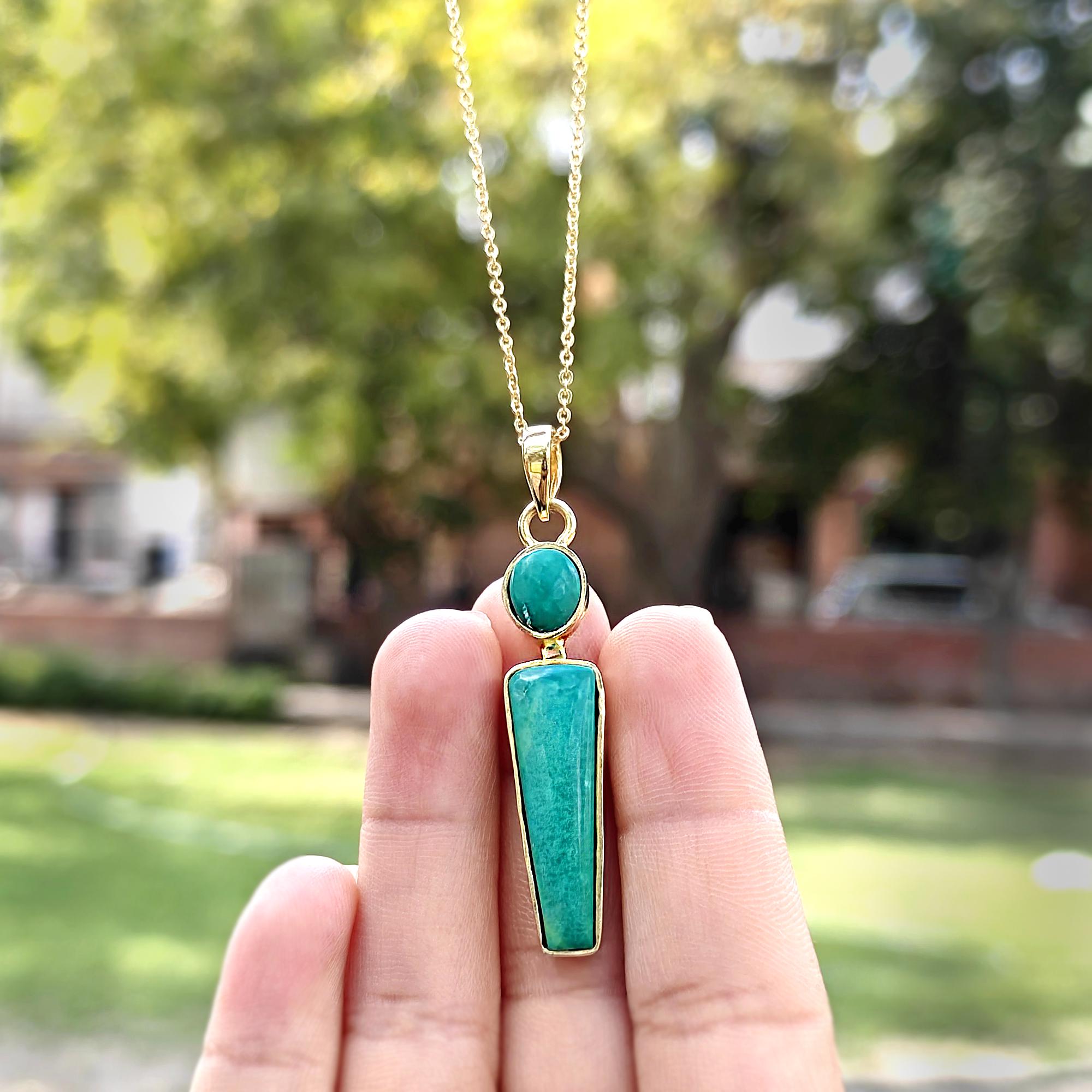 Gold Plated Malachite Gemstone Pendant: Geometric Green Necklace