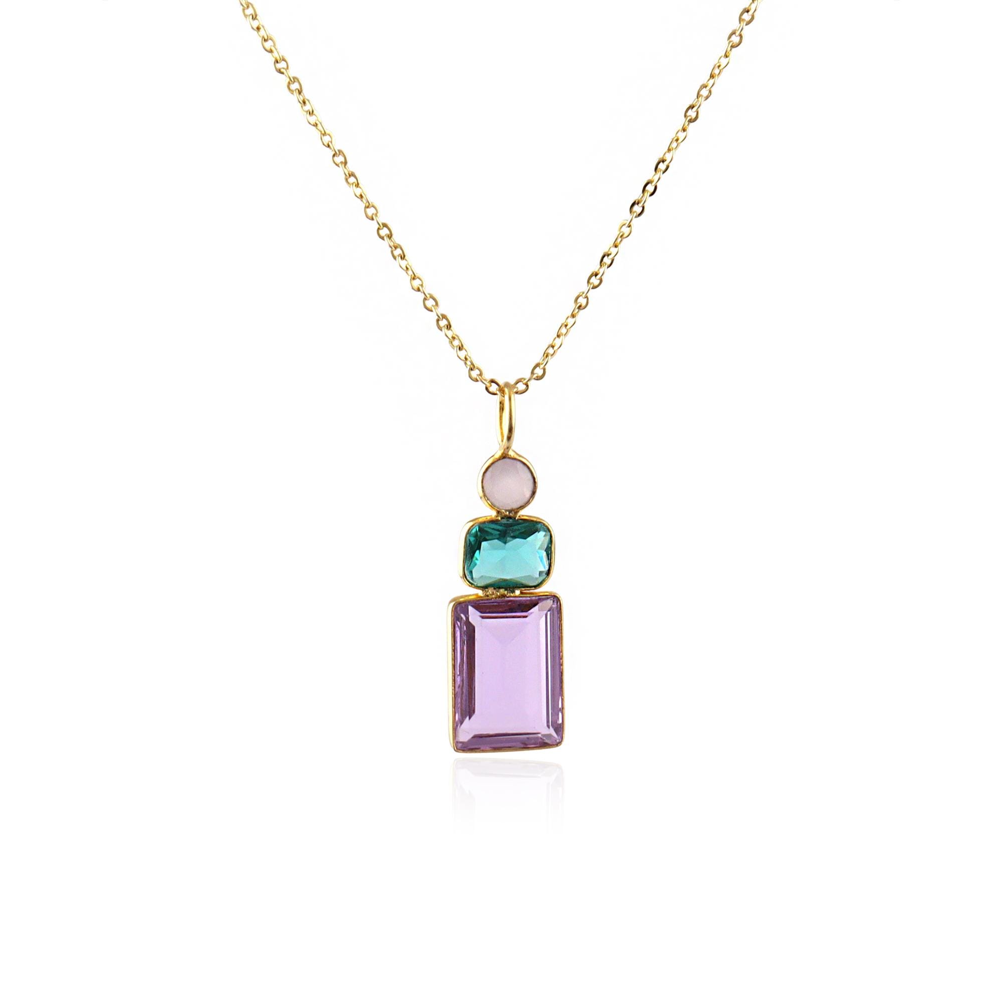 Gold Plated Hydro Quartz Pendant Necklace: Minimalistic Everyday Charm Drops