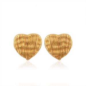 18k Gold Filled Heart Stud Earrings: Minimalist Textured Screw Back