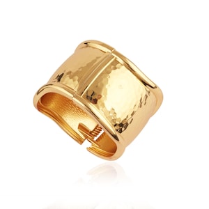 Chunky Gold-Plated Bangle Bracelet: Hammered Wide Band Cuff