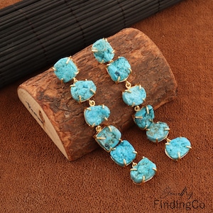 Pendientes colgantes de turquesa hechos a mano: engaste de garras, chapados en oro, estilo bohemio, joyería larga