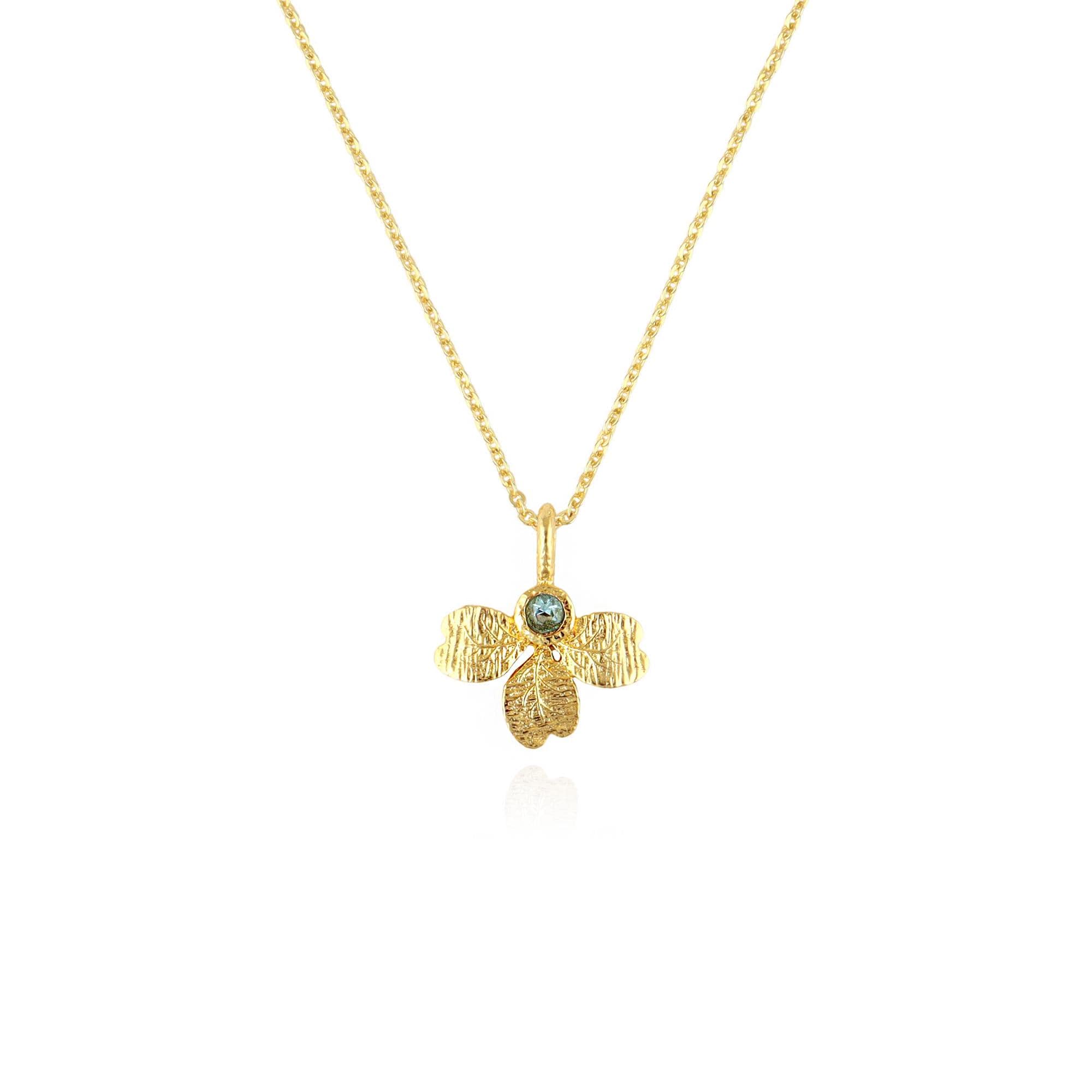 Blue Quartz Flower Brass Charm Pendant: 18k Gold Plated Handmade