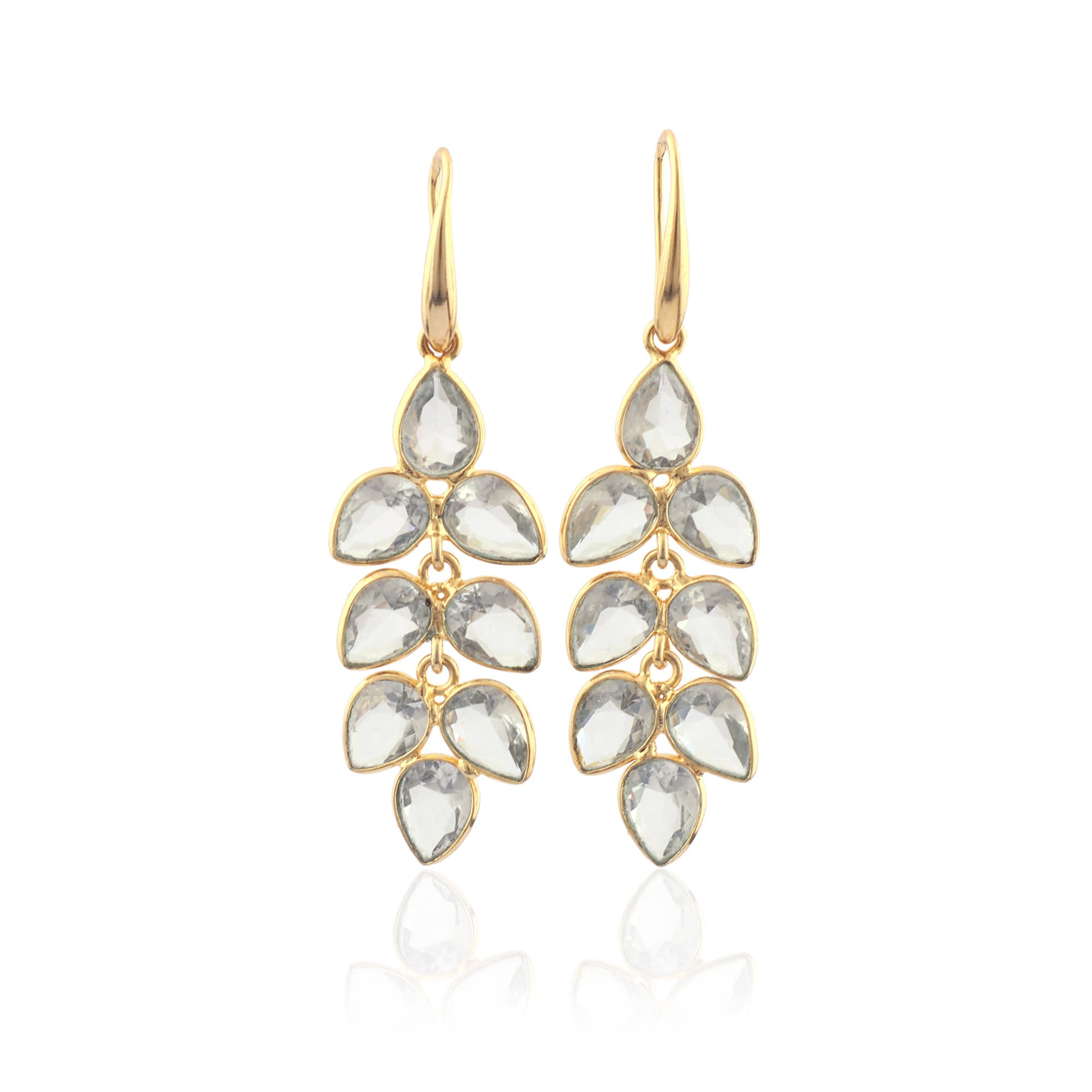 18k Gold Plated Clear Quartz Earrings: Pear Drop Dangle