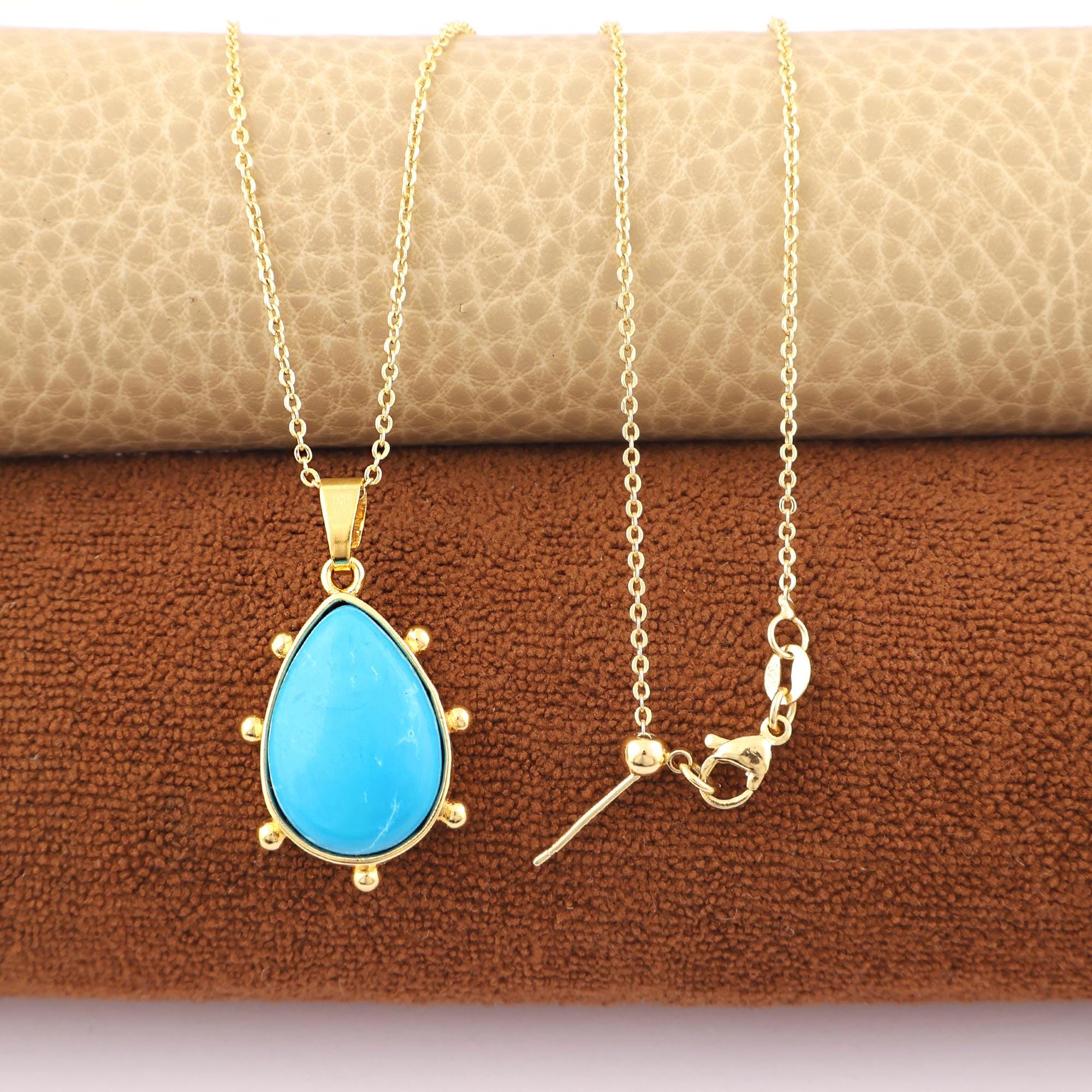 Teardrop Gemstone Necklace: Natural Amazonite or Turquoise Pear
