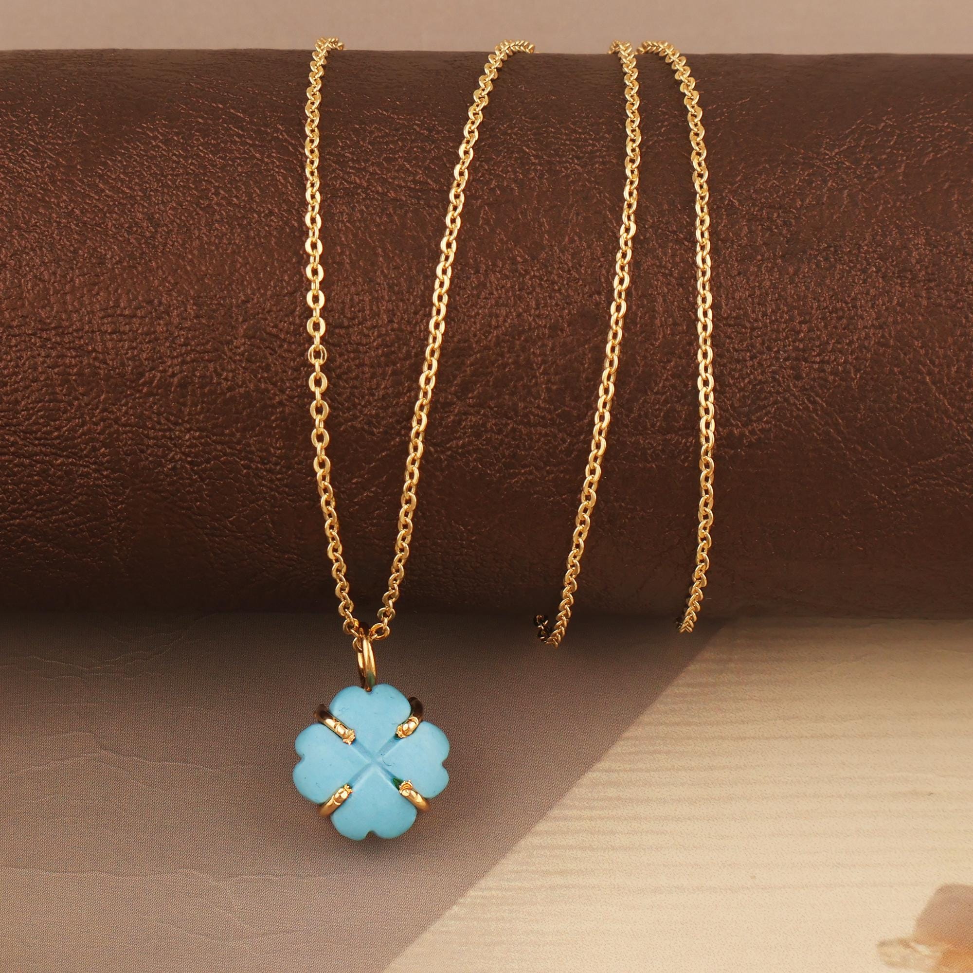 Gold Flower Pendant Necklace: Synthetic Turquoise Gemstone Jewelry