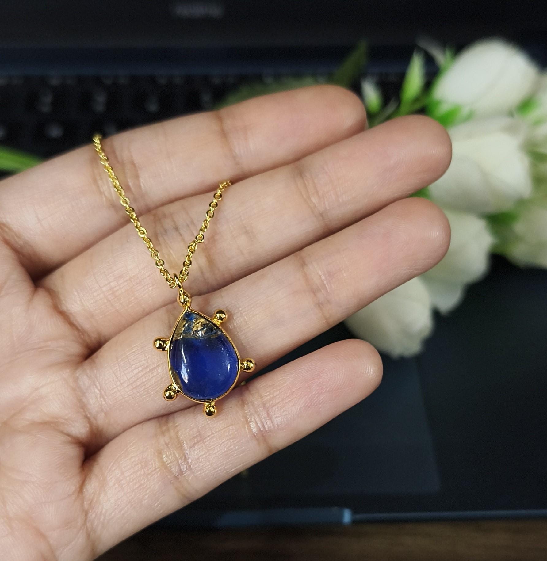 Teardrop Copper Turquoise Necklace - 18k Gold Plated Jewelry