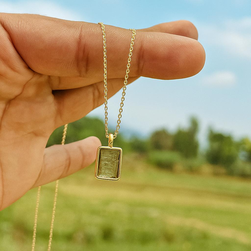 Rectangle Genuine Moldavite Pendant, Raw Green Gemstone