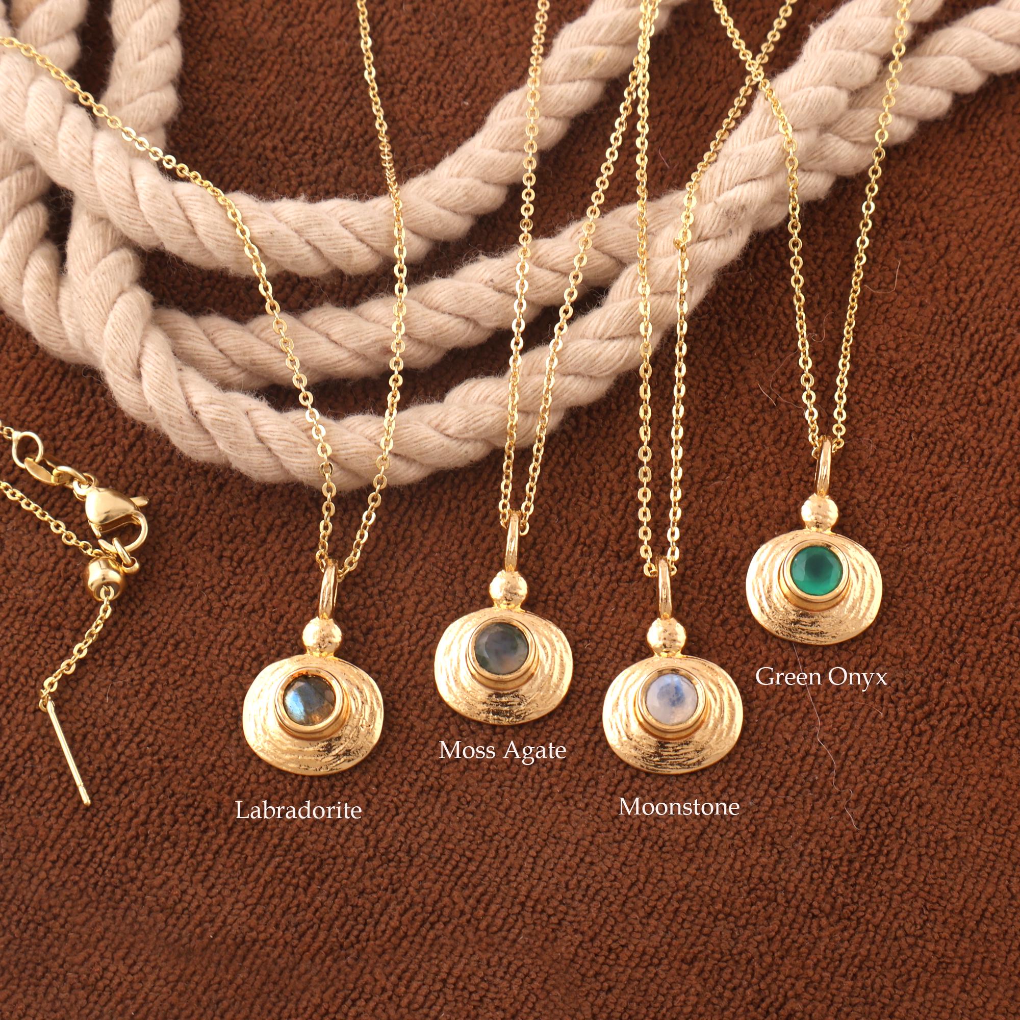 Rainbow Moonstone Pendant - 18k Gold Plated Gemstone Necklace