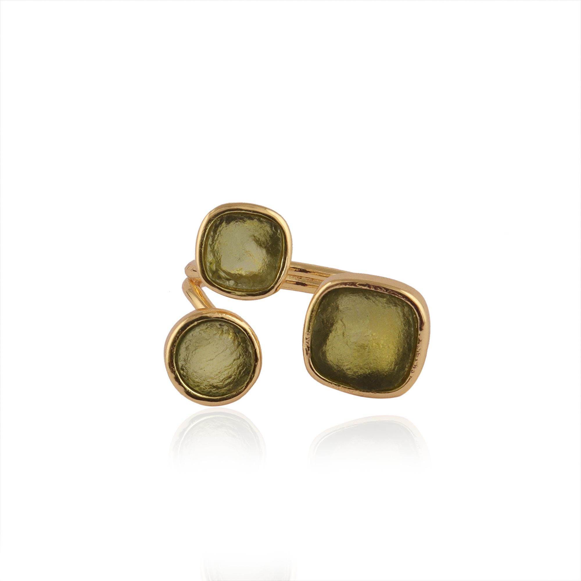 Gold Plated Moldavite Ring: Boho Green Crystal Statement Jewelry