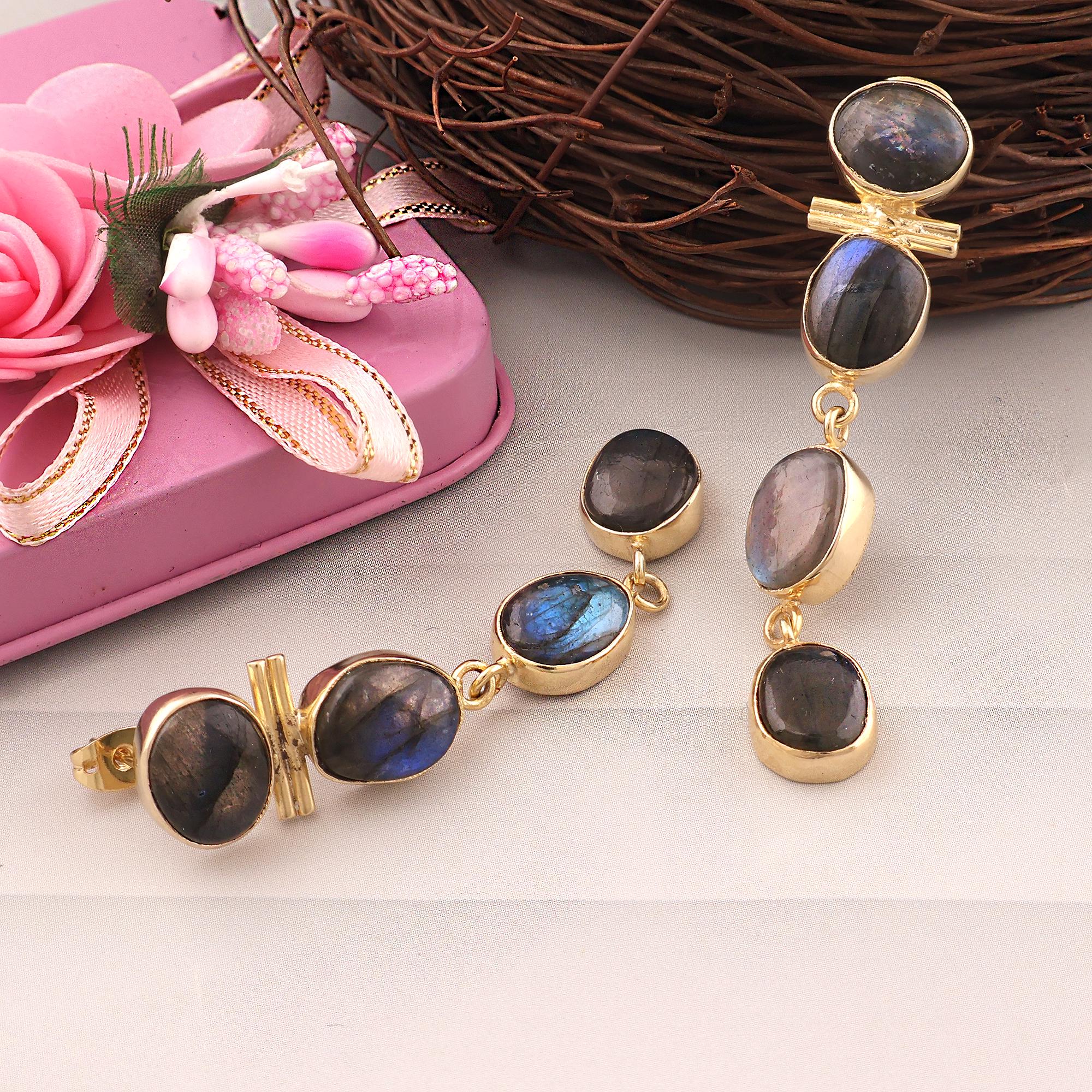 Labradorite Dangle Earrings: 18k Gold Filled Bohemian Jewelry