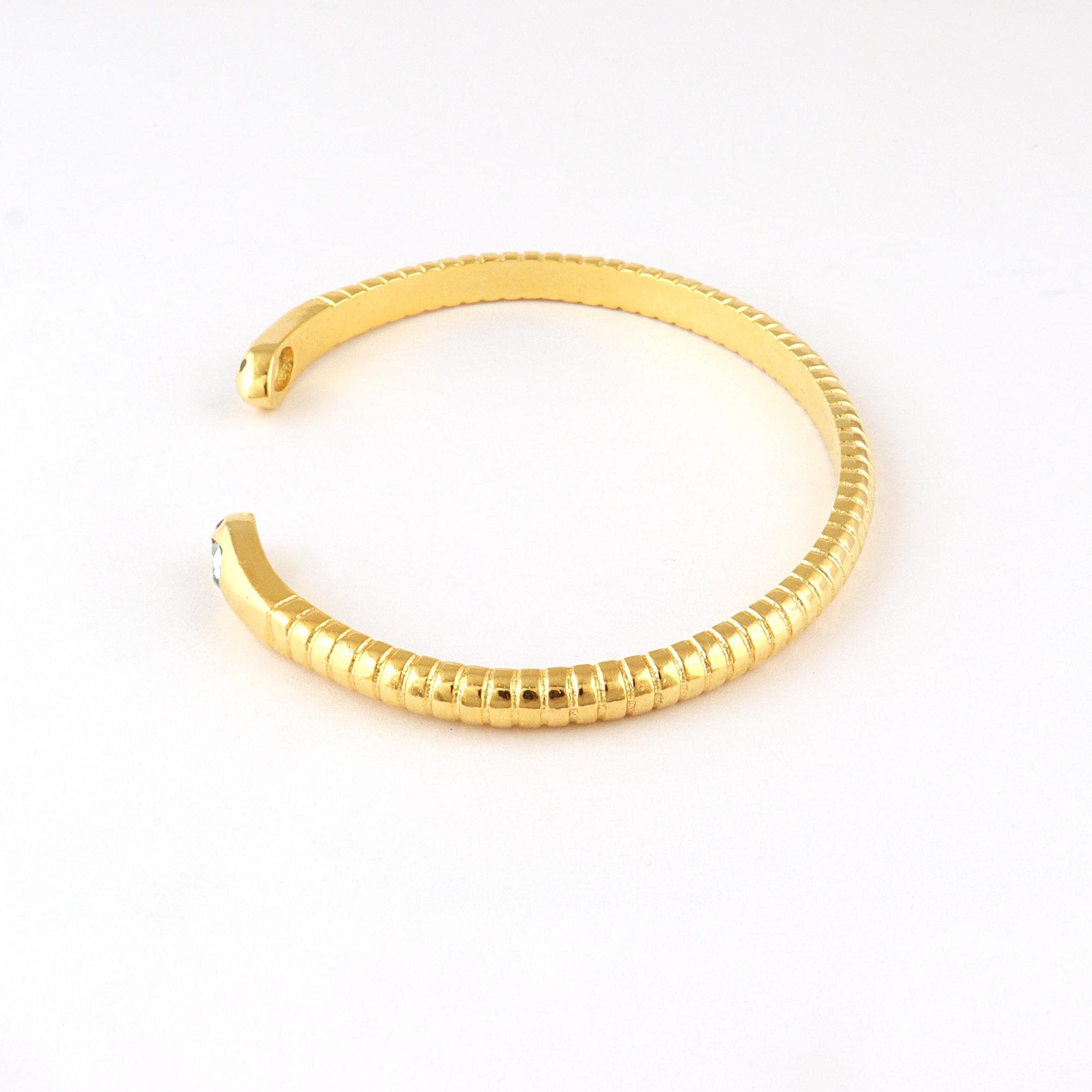 Sky Blue Quartz Open Cuff Bracelet: Gold Plated Brass Snake Faced Statement Bangle