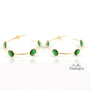 Emerald Green Earrings, Crystal Earring Huggies, Gold Plated Hoop Earrings, Green Earrings, Designer Hoops For Her