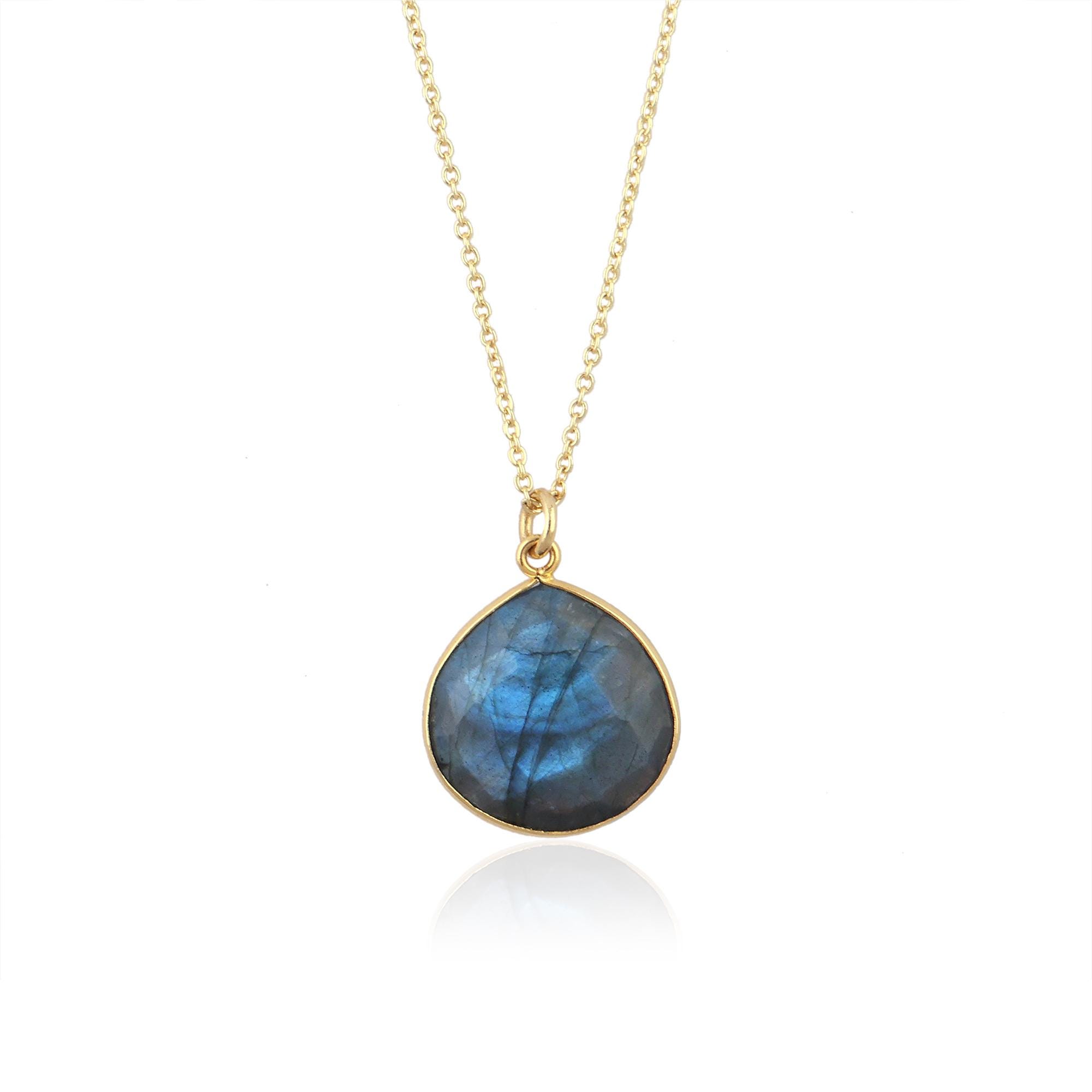 Flashy Labradorite Pendant Necklace - Bezel Set Gold Plated Gemstone Layering Jewelry