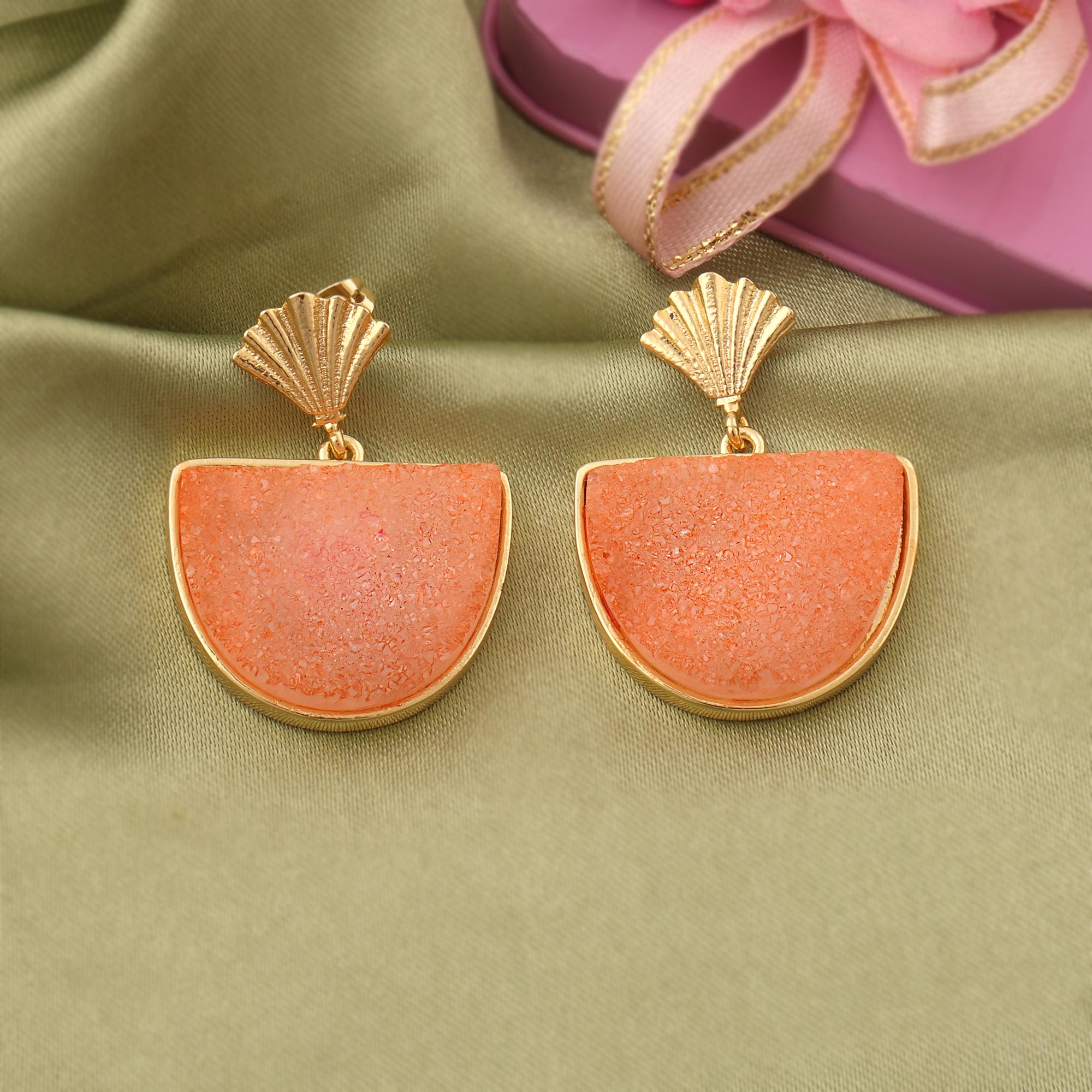 D Shaped Agate Druzy Drop Earrings: Gold Filled Crystal Druzy Gemstone
