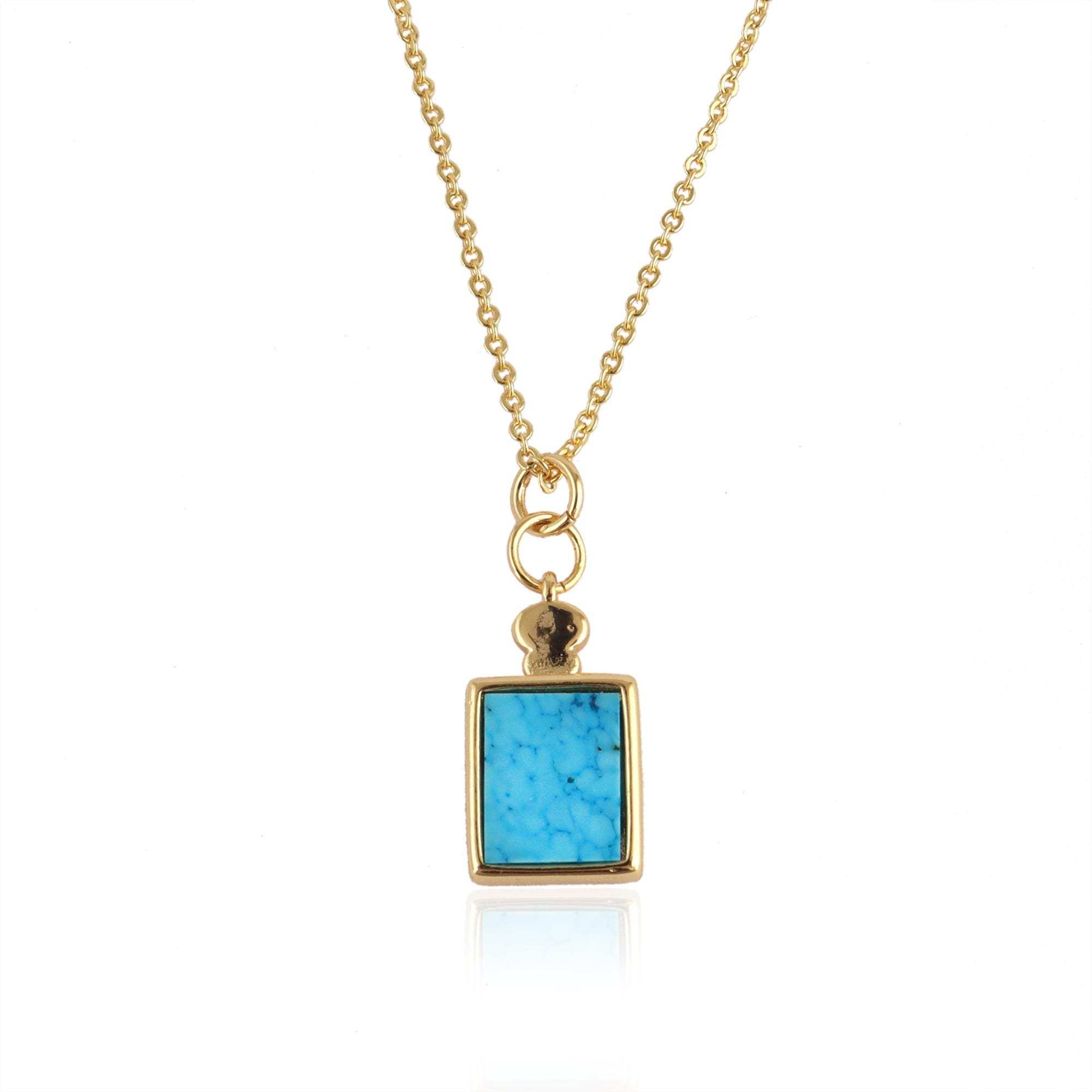 Turquoise Rectangle Pendant Necklace: 18k Gold Filled Dainty Gemstone