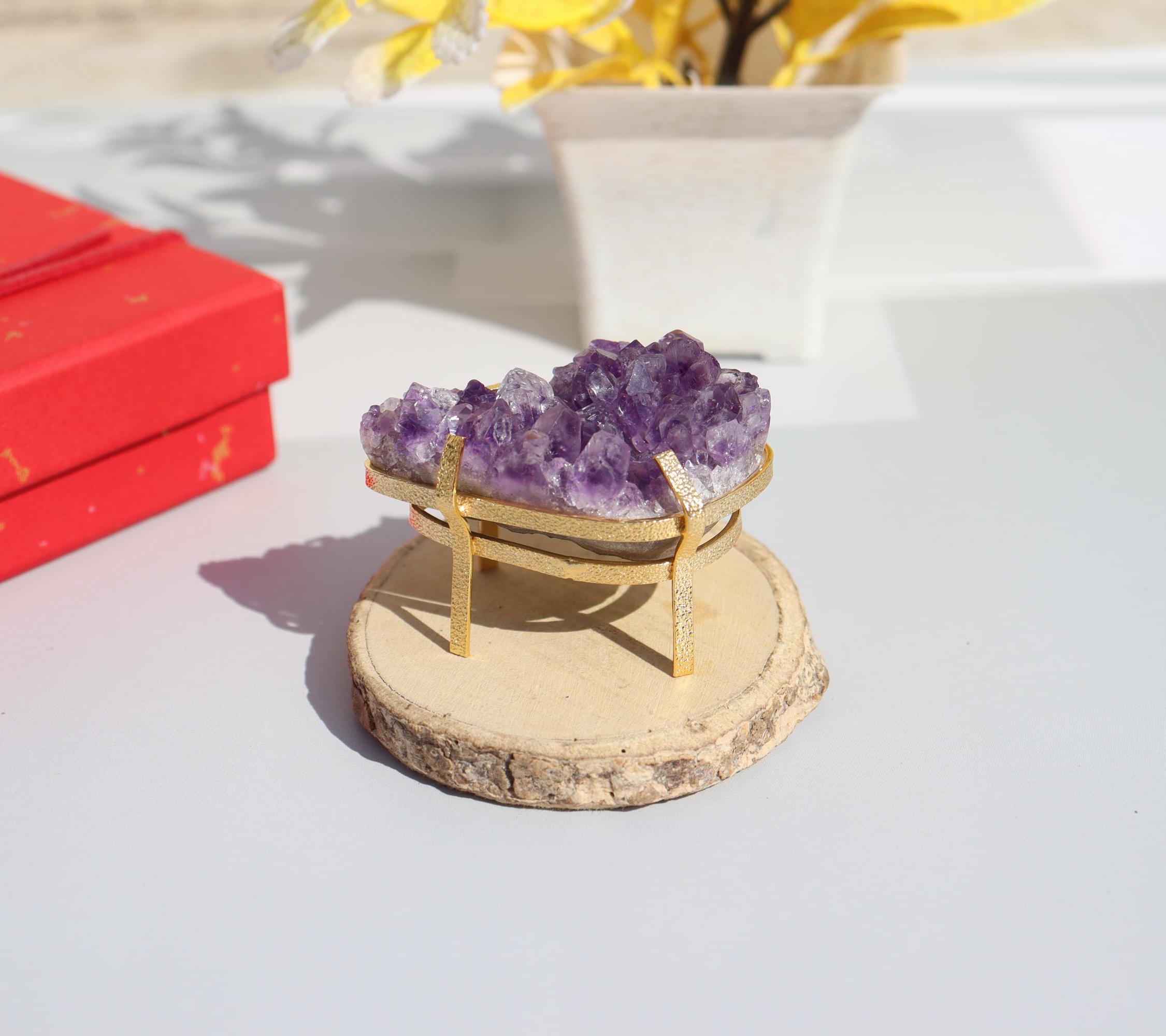 Druzy Amethyst Gold Plated Display Stand: Brass Crystal Holder