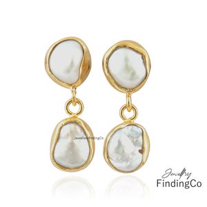 Gold Plated Irregular Pearl Drop Earrings - June Birthstone