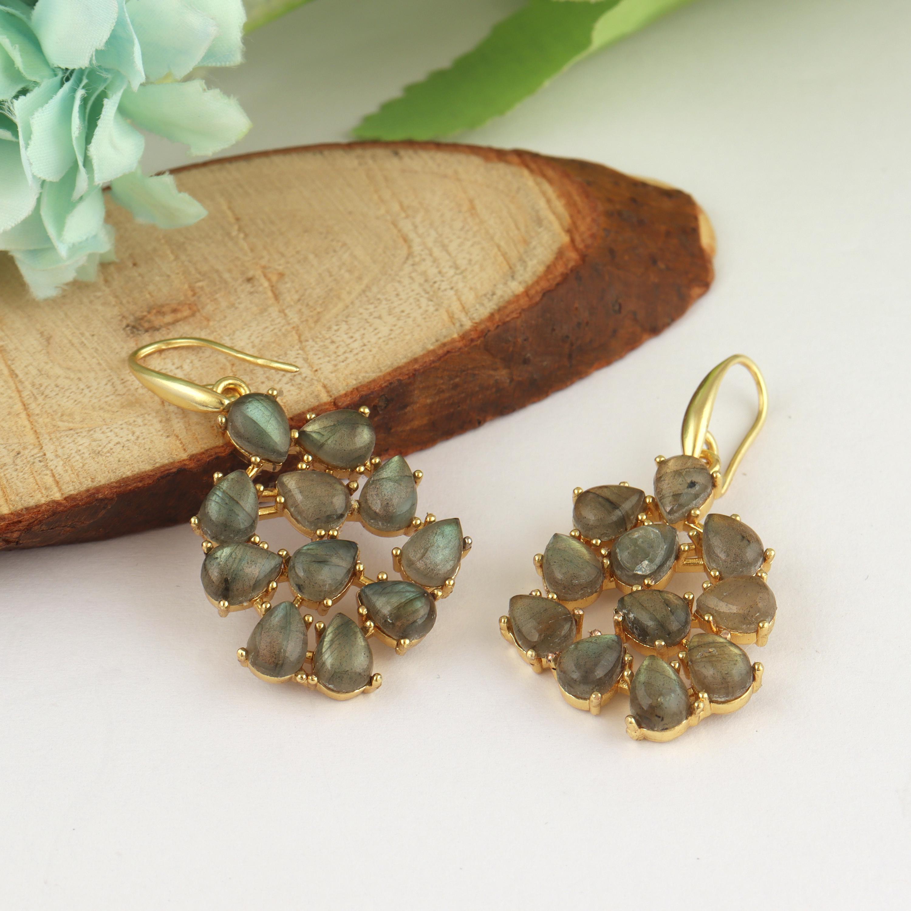 18k Gold Plated Labradorite Earrings: Teardrop Dangle Statement Earrings