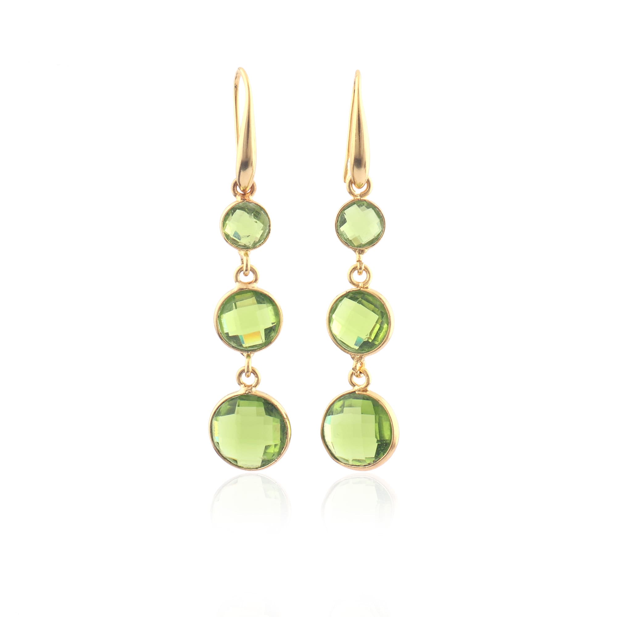 Peridot Quartz Gemstone Long Dangle Earrings Gold Plated Bezel Setting Gemstone