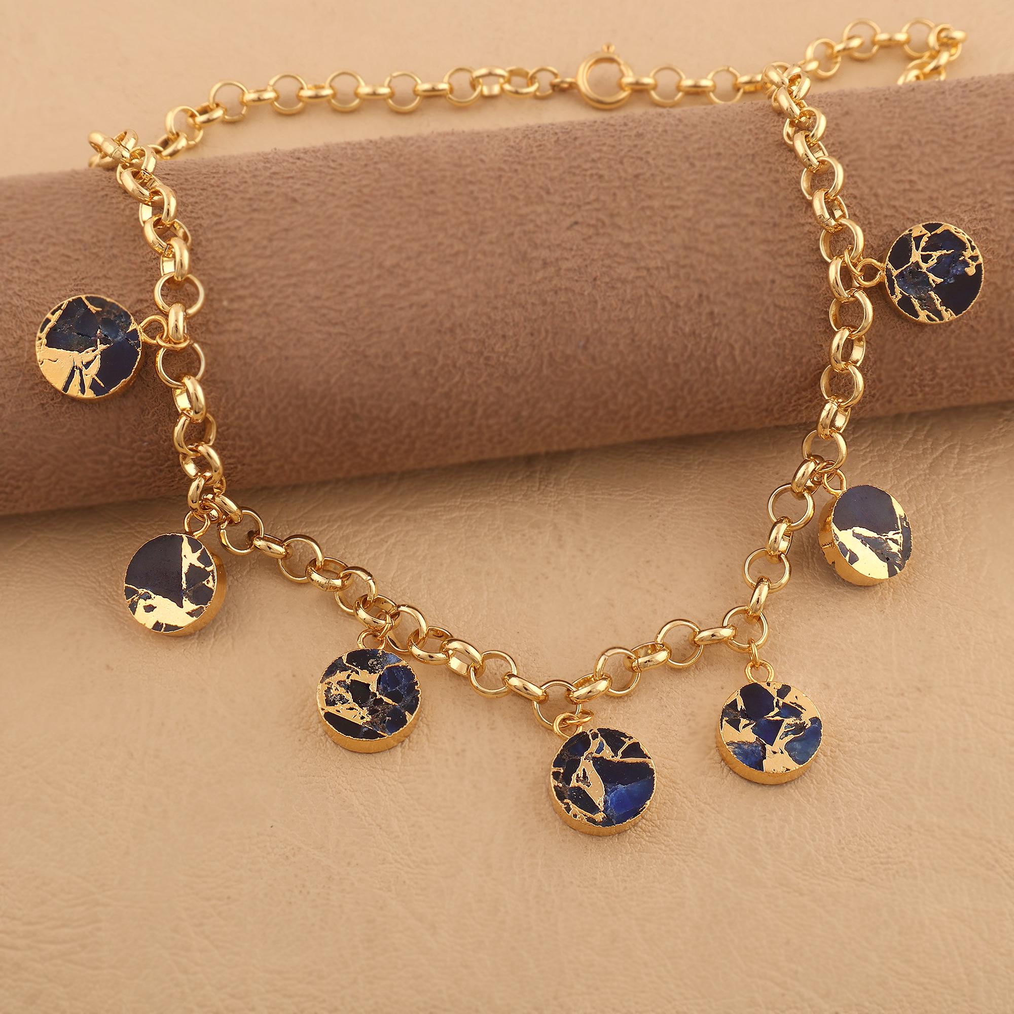 Blue Copper Turquoise Charm Necklace: Boho Multi-Stone Choker Necklace