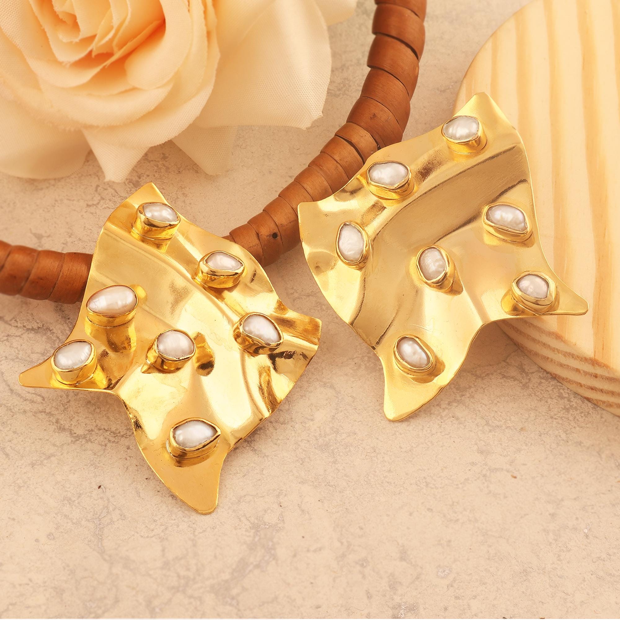 18k Gold Filled Pearl Drop Earrings: Geometric Modern Jewelry