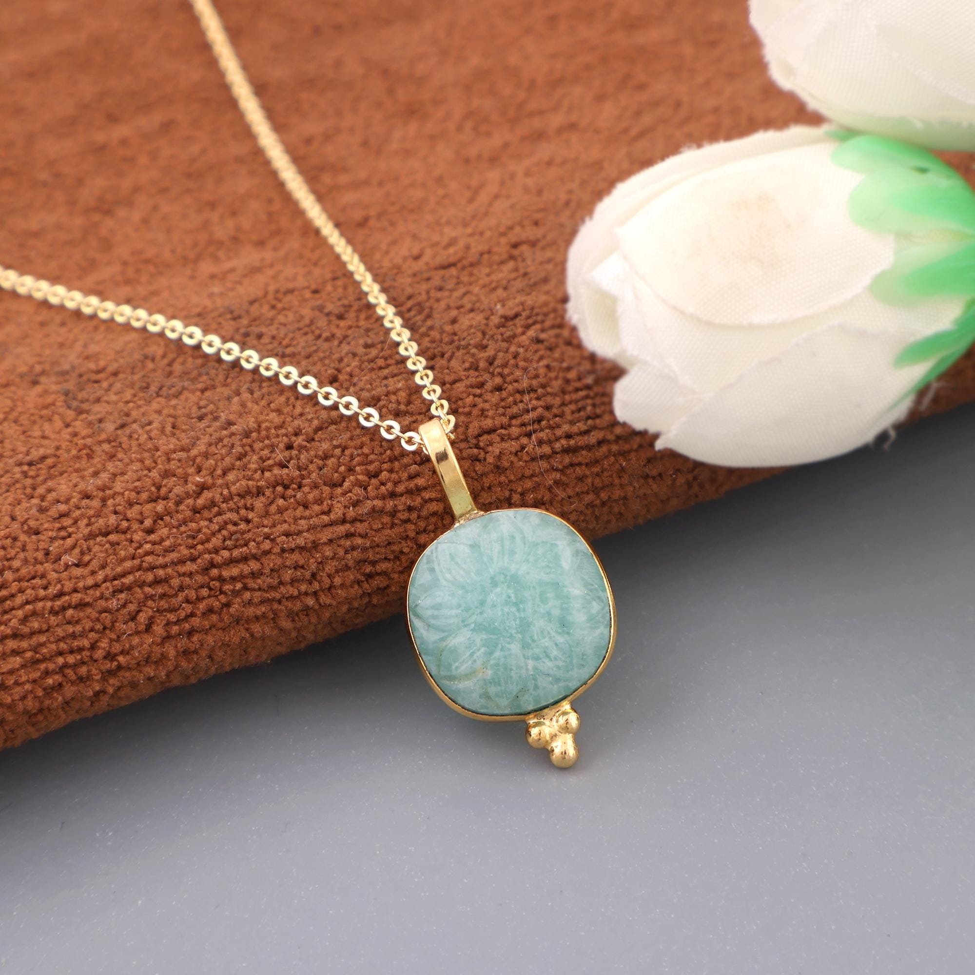 Amazonite Pendant: Hand Carved Minimal Gemstone Necklace