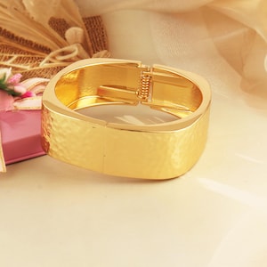 Irregular Wide Cuff Bangle, Hammered Gold Bangle Bracelet for Women, Handmade Textured Statement Bangle, Unique Bangle Gift for her