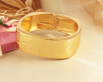 Hammered Gold Cuff Bangle: Wide Textured Statement Bracelet