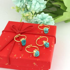 Tibetan Turquoise Statement Ring - December Birthstone Ring - 18k Gold-Plated Gemstone Ring - Adjustable Cocktail Ring for Her