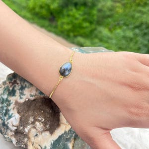 Dainty Labradorite Bracelet - Genuine Gemstone Adjustable Bracelets, Crystal Stacking Jewelry