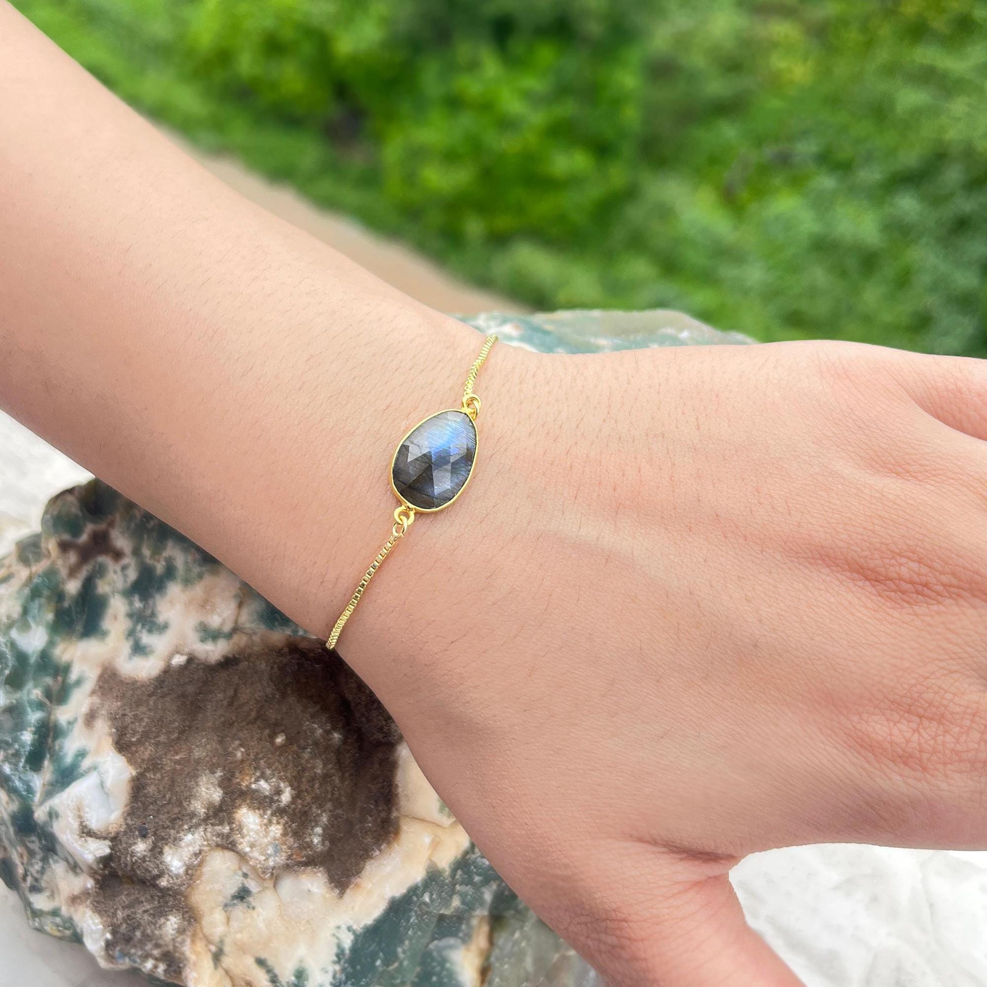 Dainty Labradorite Bracelet - Genuine Gemstone Adjustable Bracelets