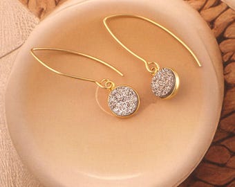 Sparkle Druzy Drop Earrings – Round Coated Gemstones, Handmade Dangle Earrings