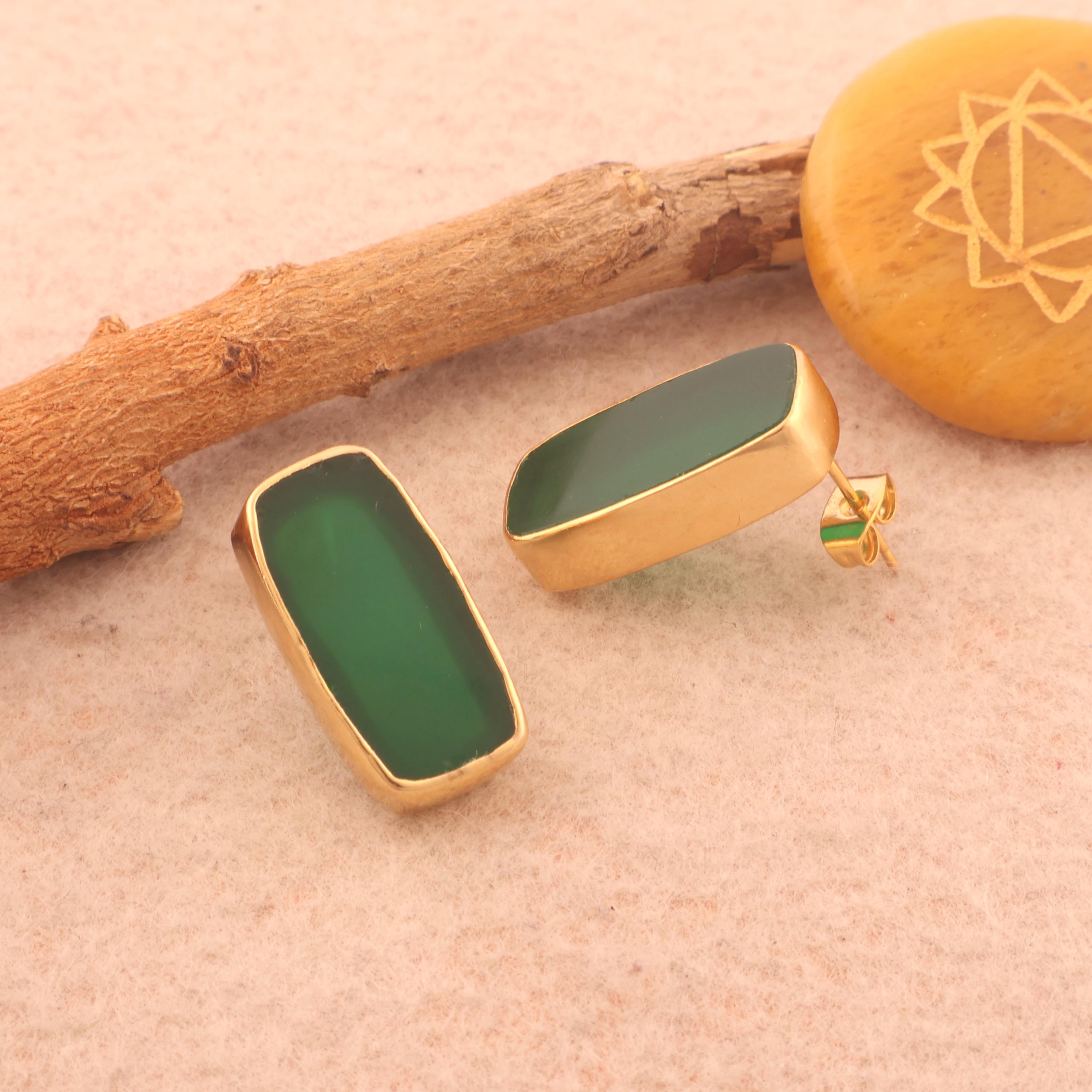 Handmade Gold Plated Stud Earrings: 18k Onyx Gemstone Jewelry