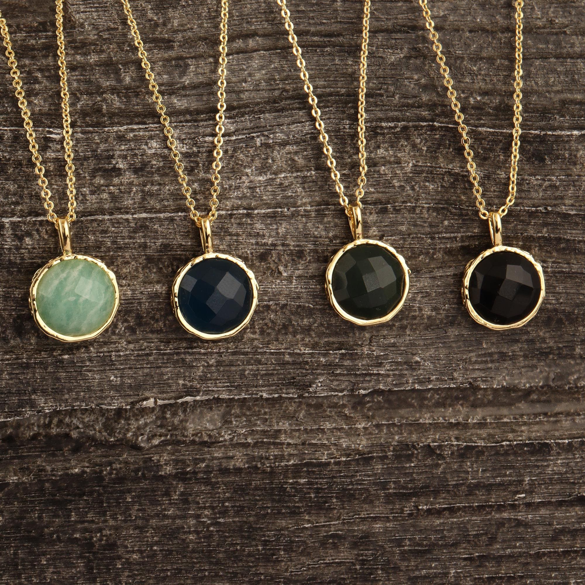 Dainty Black Onyx Pendant Necklace: 18k Gold-Plated Brass Chain