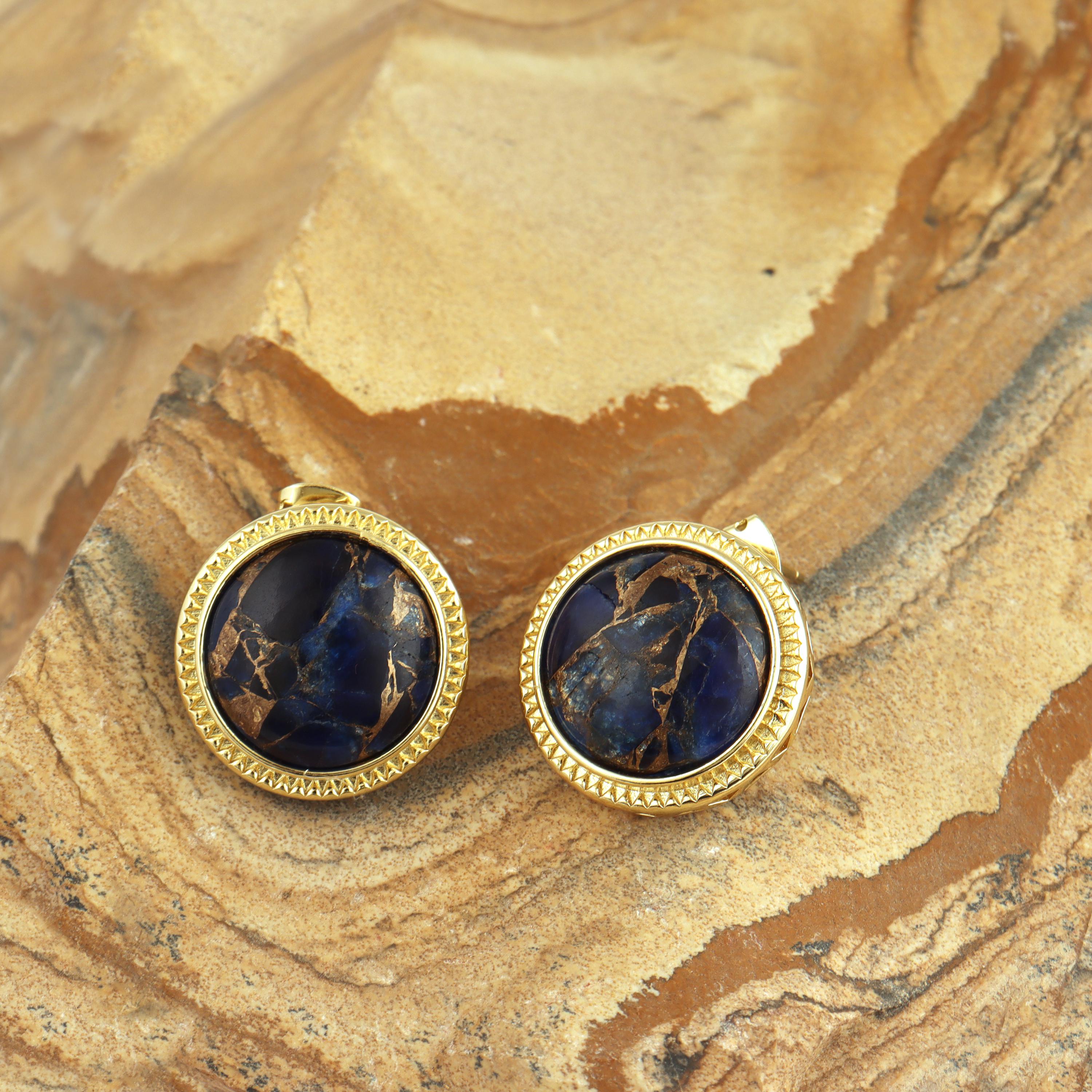 18k Gold Plated Sapphire Turquoise Stud Earrings: Handmade Wedding Jewelry